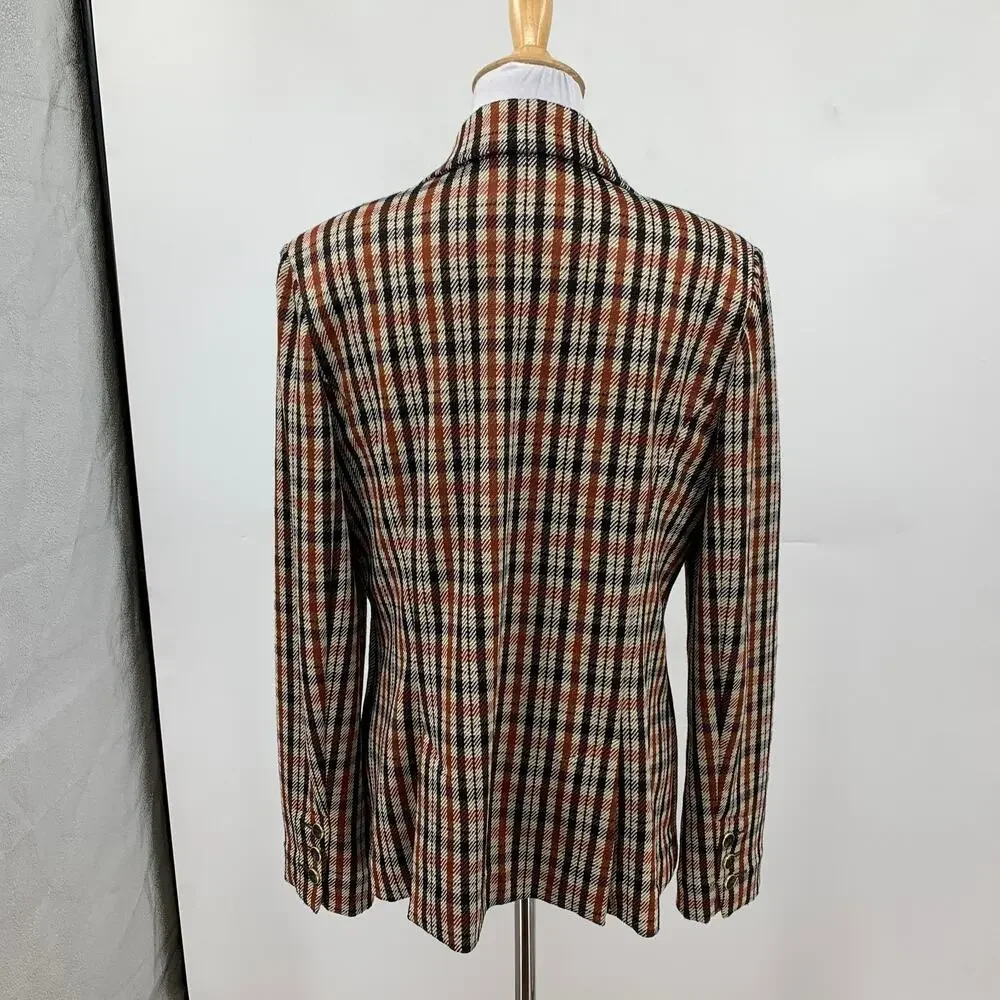 Cabi Blazer Womens M Medium Jazzy Toffee Plaid Tartan Shoulder Pads Tailored